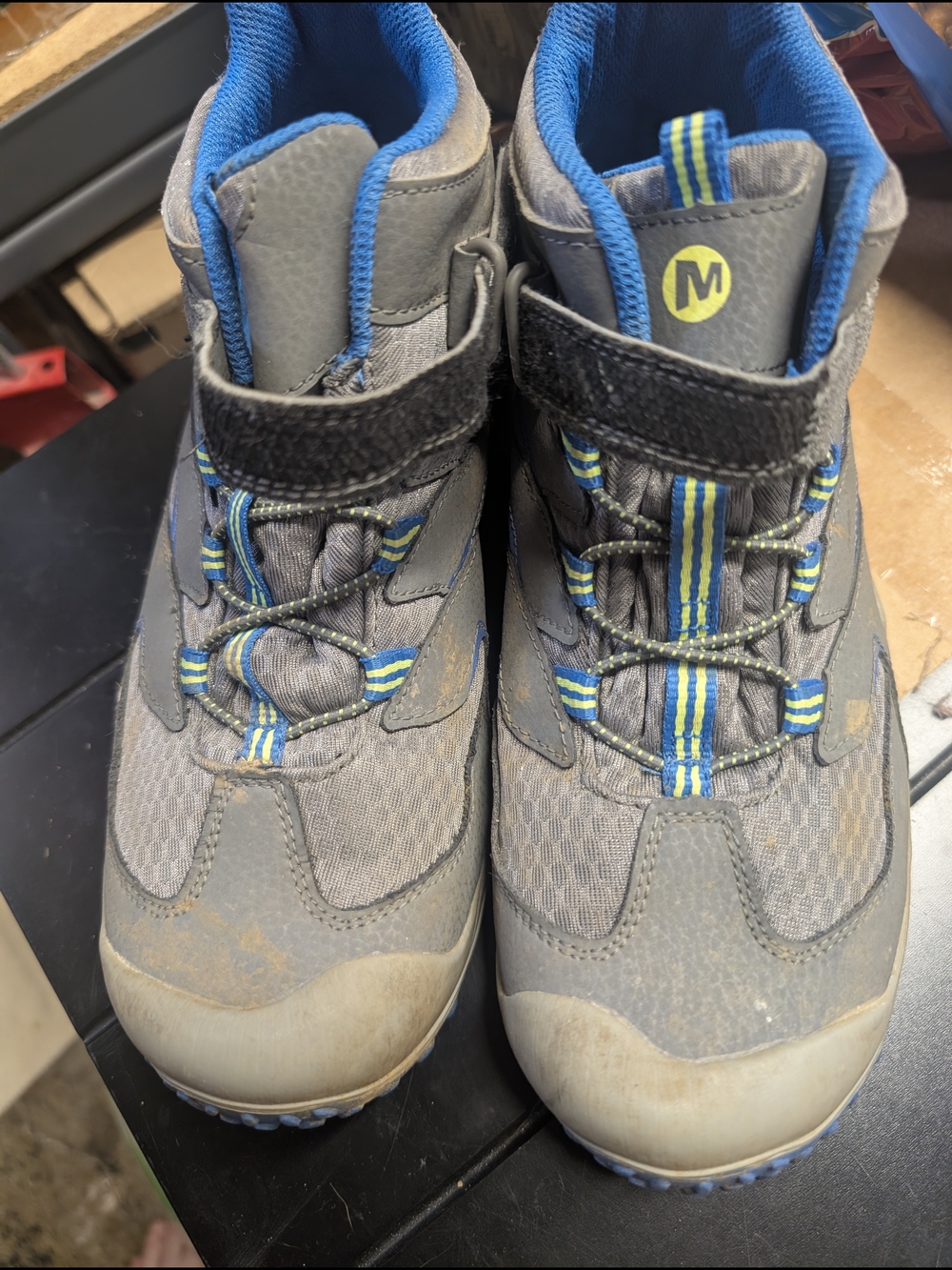 Merrell Kids Gray and Blue Velcro Hiking Boots